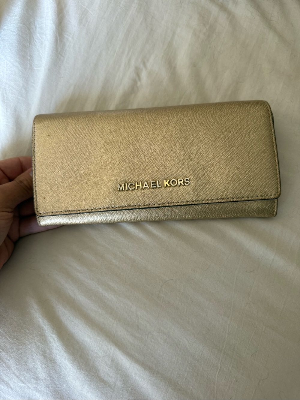 Michael Kors Metallic Gold Saffiano Leather Continental Wallet